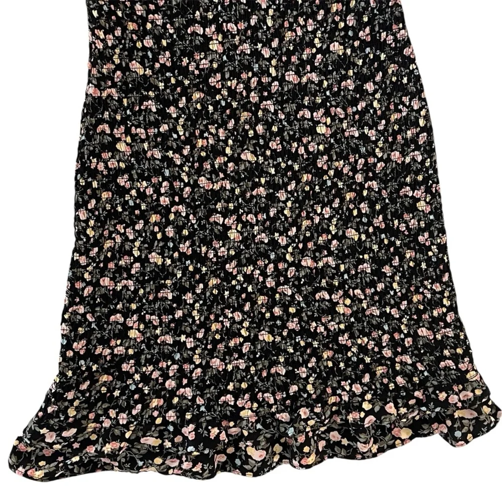 Abercrombie Fitch Black Floral Puff Sleeve Smocked Ruffle Hem Dress MT Tall - Picture 4 of 15